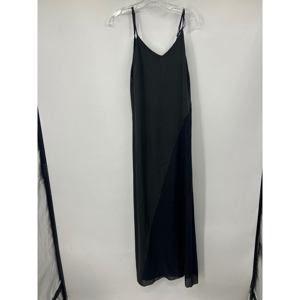 Alice + Olivia Black Two Tone Silk Blend Maxi Dress V-Neck Adjustable Straps S